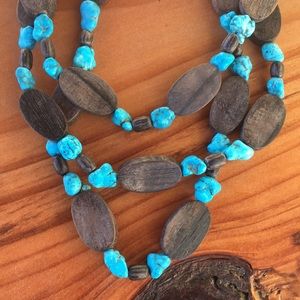Coldwater Creek Wood and Turquoise Necklace